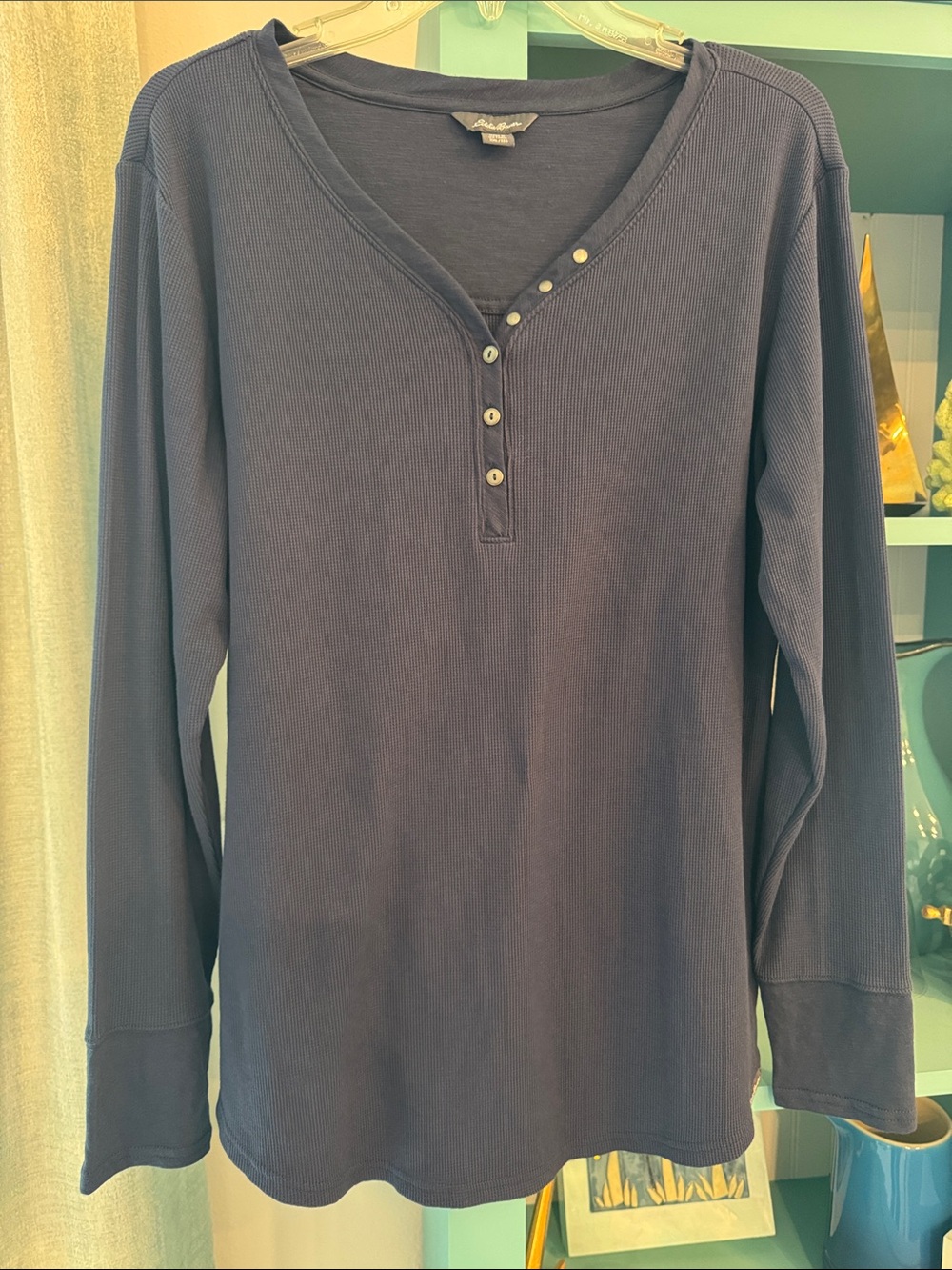 Eddie Bauer Navy Long-Sleeve Henley Waffle Knit XXL